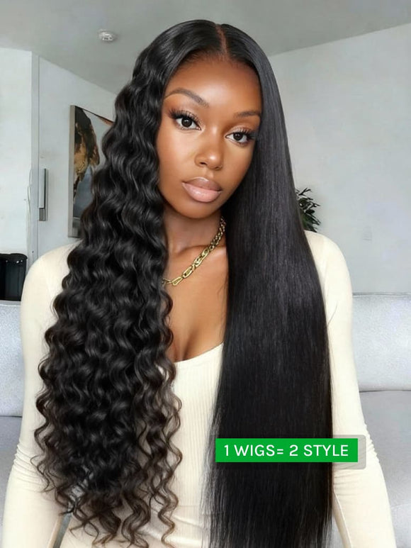 Klaiyi 7x5 & 13x4 No-Slip Cap Glueless Lace Water Wave Wig Put On & Go Human Hair Wig with Baby Hair Lightweight & Breathable