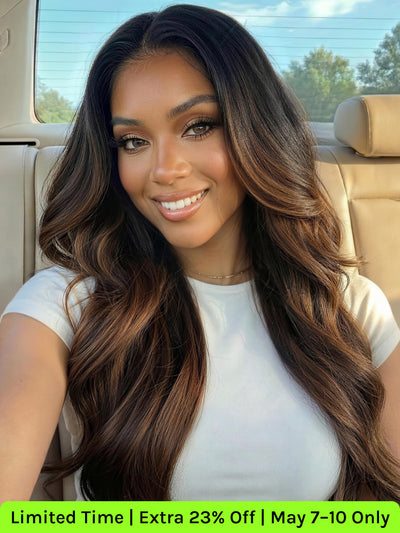 Klaiyi Ombre Chestnut Brown Yaki Straight Glueless Wig 7x5 No-Slip & 13x4 Pre-Everything Put On & Go Human Hair Wigs with Invisi Drawstring