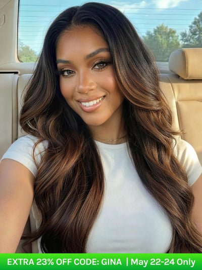 Klaiyi Ombre Chestnut Brown Yaki Straight Glueless Wig 7x5 No-Slip & 13x4 Pre-Everything Put On & Go Human Hair Wigs with Invisi Drawstring