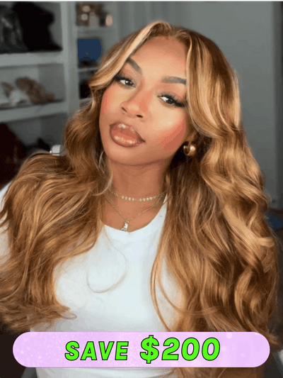 SAVE $200| 180%Density 13x4 Lace Honey Blonde Highlight Body Wave Flash Sale