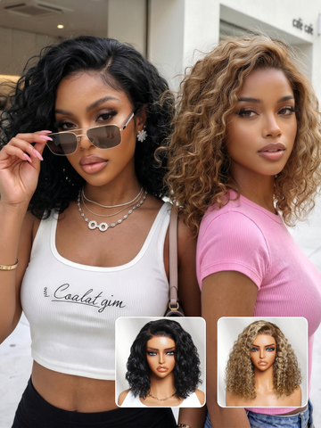 Klaiyi 6x4 Lace Closure 220% Density Put On& Go Water Wave Short Wavy Bob Wig Glueless Minimalist Lace Wig