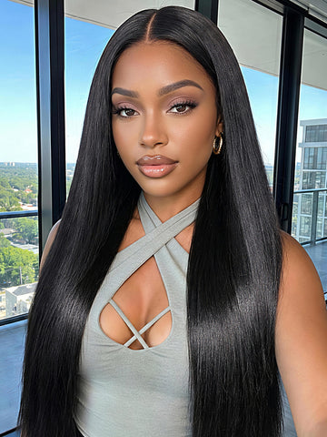Klaiyi Yaki Straight Put On and Go Glueless Lace Wigs 7x5 Bye Bye Knots Human Hair Lace Wig