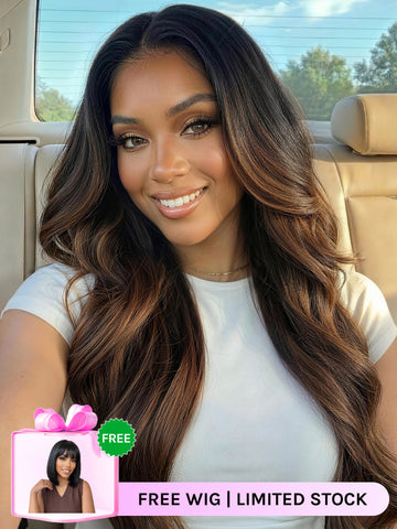 Klaiyi Ombre Chestnut Brown Yaki Straight Glueless Wig 7x5 No-Slip & 13x4 Pre-Everything Put On & Go Human Hair Wigs with Invisi Drawstring