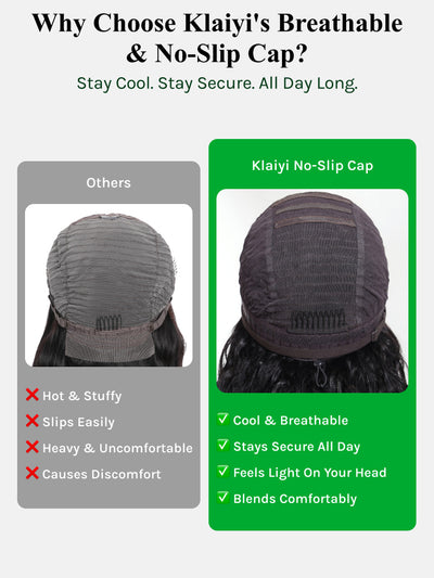 Klaiyi Ombre Chestnut Brown Yaki Straight 7x5 No-Slip Glueless Wig Put On & Go Human Hair Wigs with Invisi Drawstring