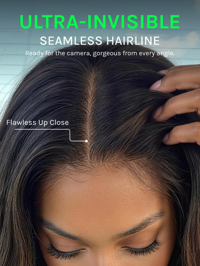 Klaiyi Ombre Chestnut Brown Yaki Straight 7x5 No-Slip Glueless Wig Put On & Go Human Hair Wigs with Invisi Drawstring