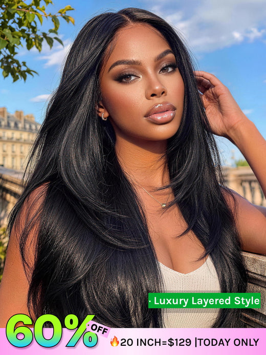 Klaiyi Yaki Straight Put On&Go Glueless Lace Wigs 13x4 Pre-everything and 7x5-Bye bye Knots Human Hair Lace Wig