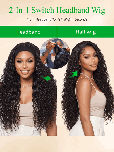Perruque Klaiyi Hair HookFit Water Wave sans colle avec bandeau et cordon de serrage invisible