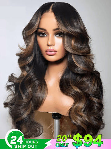 Flash Sale Klaiyi 7x5 Bye Bye Knots Glueless Lace Closure Wig Espresso Brown With Blonde Highlights Human Hair Wig