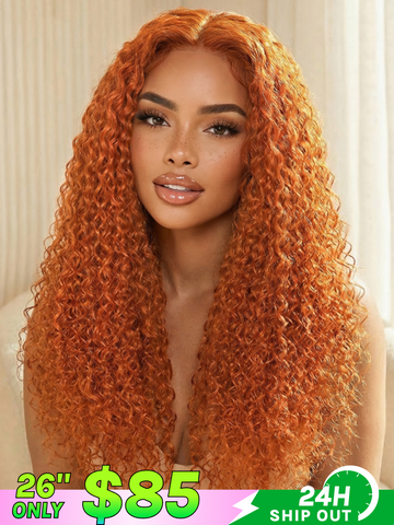 Fast Shipping| 26"=$85 180% Density Lace Part Ginger Orange Jerry Curly Human Hair Wig