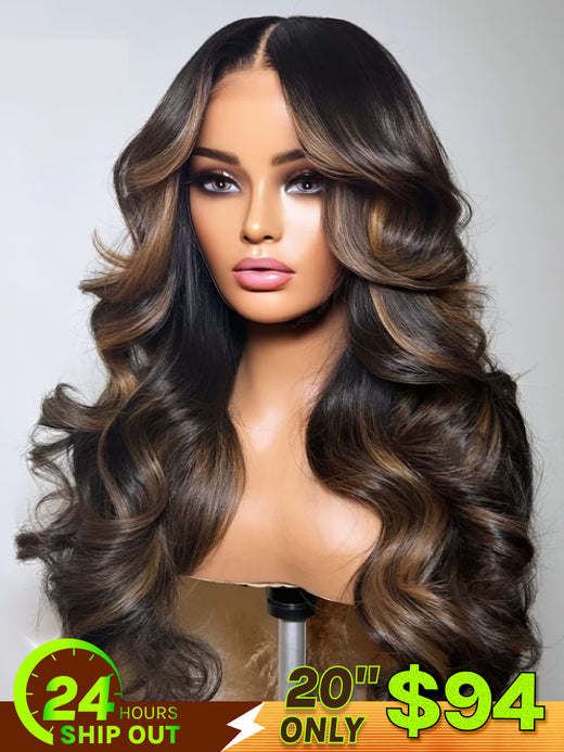 Flash Sale Klaiyi 7x5 Bye Bye Knots Glueless Lace Closure Wig Espresso Brown With Blonde Highlights Human Hair Wig