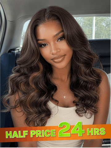 Vente flash Perruque Klaiyi Miel Caramel Mèches Ondulées 13x4 Prête à poser, sans colle 