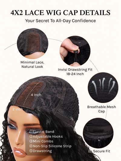 Klaiyi 7x5 Bye Bye Knots Curly Hair with Finger Coil Ends Put on and Go Glueless Human Hair Wig