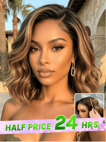 Extra 50% Off,Code: HALF50 |Klaiyi Balayage Brown French Bob Wig Shoulder-Length Loose Curls 7x5 & 13x4 Pre-Everything Glueless Lace with Invisi Drawstring