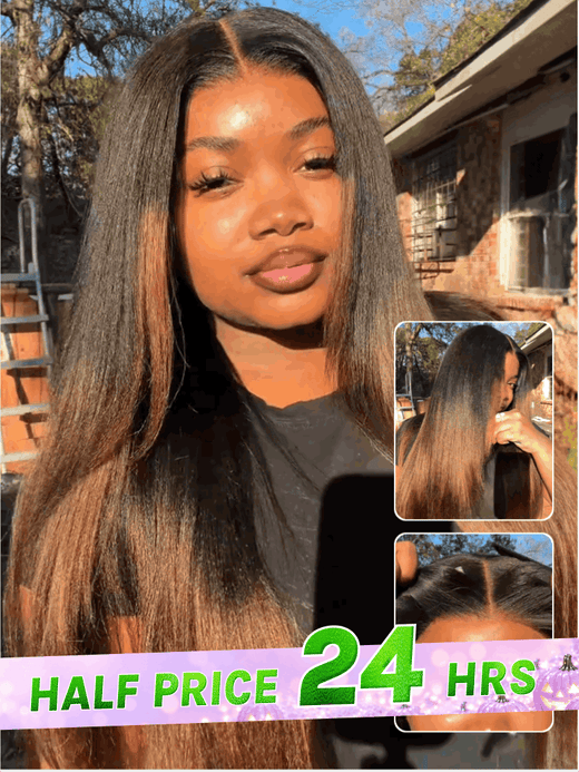 Extra 50% OFF Code:HALF50 | Klaiyi Ombre Chestnut Brown Yaki Straight Put On and Go Glueless Wig 7x5 Bye Bye Knots And 13x4 Lace Frontal Human Hair Wigs with Invisi Drawstring