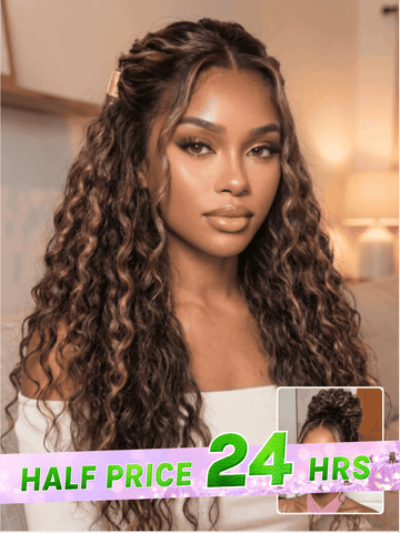 Extra 50% Off Code HALF50  | Klaiyi 7x5 Golden Brown Highlight Water Wave Bye Bye Knots Lace Closure Wig 150% Density