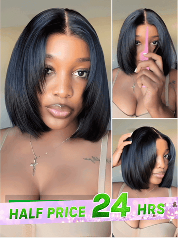 Extra 50% Off,Code: HALF50 | Klaiyi Yaki Straight Put On and Go Glueless Bob Wig 7x5 Pre-Cut Lace Closure Wig Beginner Friendly
