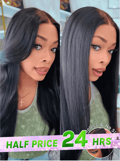 Extra 50% Off Code HALF50 | Klaiyi Yaki Straight Put On and Go Glueless Lace Wigs 7x5 Bye Bye Knots Pre-cut Human Hair Lace Wig