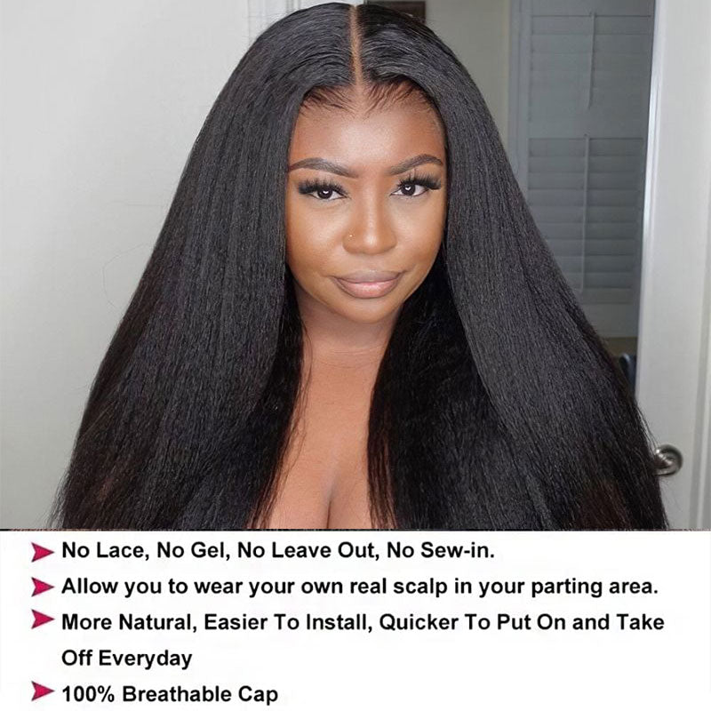 Extra 60% OFF | Klaiyi Upgrade U Part Wig Meets Real Scalp Ready To Wear Glueless Wig New Yaki Straight V Part Wig