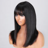 Klaiyi Silky Straight Glueless Minimalist Lace Wig Bob Wig With Bangs 3*1.25 T Part Lace Flash Sale