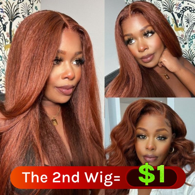 $1 Get Second Wig | Vip Member 7x5 Bye Bye Knots Wig Yaki Straight Reddish Brown Lace Wig Flash Sale