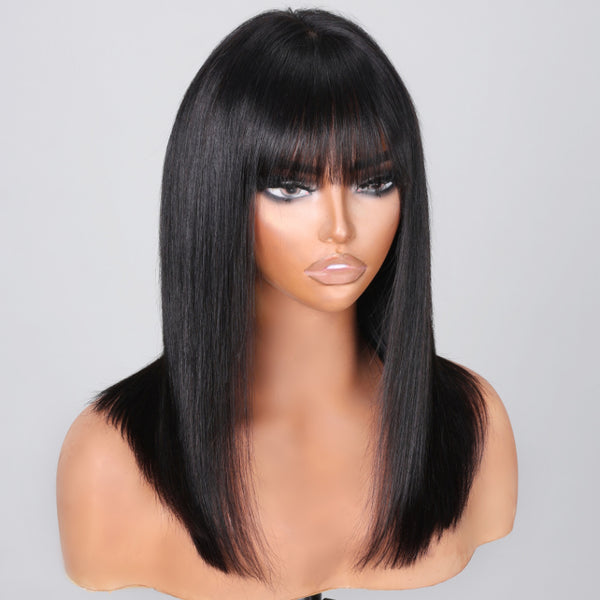 Klaiyi Silky Straight Glueless Minimalist Lace Wig Bob Wig With Bangs 3*1.25 T Part Lace Flash Sale