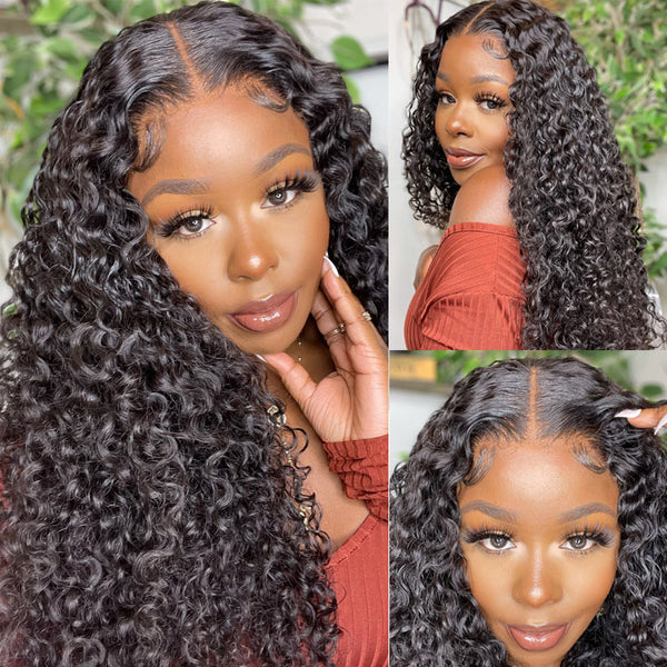 Klaiyi Hair Brazilian Curly Hair Invisible Lace Frontal Wigs 13x4 Human Hair Wigs with Baby Hair