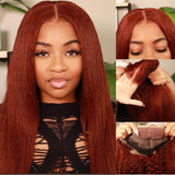 New User Exclusive | Klaiyi Kinky Straight Reddish Brown Lace Front Wig Human Hair Auburn Copper Color for Women