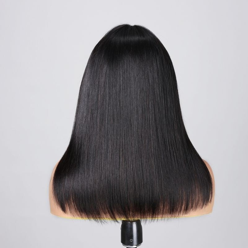 $100 OFF| Code: SAVE100 Klaiyi 3*1.25 T Part Lace Silky Straight Glueless Minimalist Lace Wig Bob Wig With Bangs