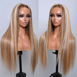 Klaiyi Ash Blonde With Silver Highlight Lace Front Wigs Straight Human Hair Sun-kissed Dimension Flash Sale