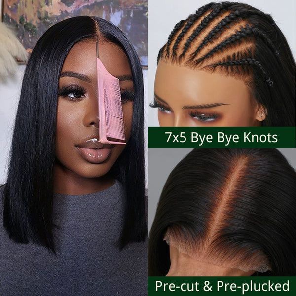 Klaiyi Wear Go Glueless Bob Wig 7x5 Bye Bye Knots Pre-Cut Lace Closure Wig Beginner Friendly Flash Sale
