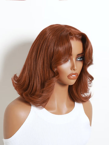 Flash Sale Klaiyi 7x5 No Slip Lace Closure Wig Copper Auburn Body Wave Short Bob Human Hair Wig With Face-Framing Layers
