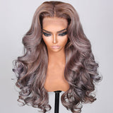 $100 OFF | Code: SAVE100  Klaiyi Brown Roots with Punky Gray Highlights Multicolor Human Hair Wigs