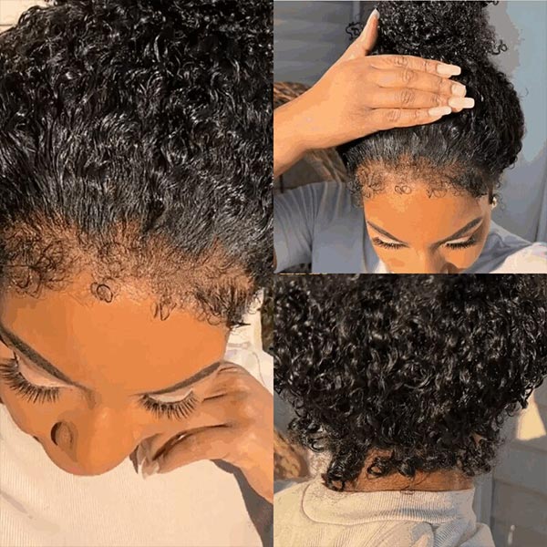 Klaiyi 7x5 Bye Bye Knots Wigs with Kinky Edge Jerry Curly Pre-Cut Lace Human Hair Wigs Bleached Knots