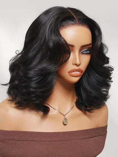Klaiyi 7x5 No-Slip Glueless Lace Wig Soft Glam Layered Effortless Blowout Bob Human Hair Wig