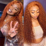 Klaiyi 180% Density Medium Auburn Brown Colored Jerry Curly Lace Front Ginger Color Wigs Flash Sale