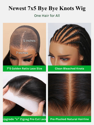 Klaiyi 7x5 No Slip Glueless Lace Wig Balayage Highlights Yaki Straight Bob Wig with Invisi Drawstring