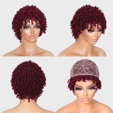 Klaiyi 99J Wig Short Pixie Cut Wigs Machine Made Burgundy Human Hair Wig Flash Sale