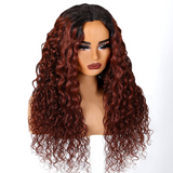 Sencond Wig Only $10 | Klaiyi Breathable Cap Wig Dark Root Reddish Brown Water Wave V Part Wigs Real Scalp No Leave Out Flash Sale