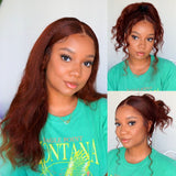 Klaiyi Kinky Straight Reddish Brown Lace Front Wig Human Hair for Women