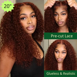 Klaiyi 7x5 Pre-Cut Lace Wig Wear & Go Invisible Knots Reddish Brown Color Jerry Curly Flash Sale