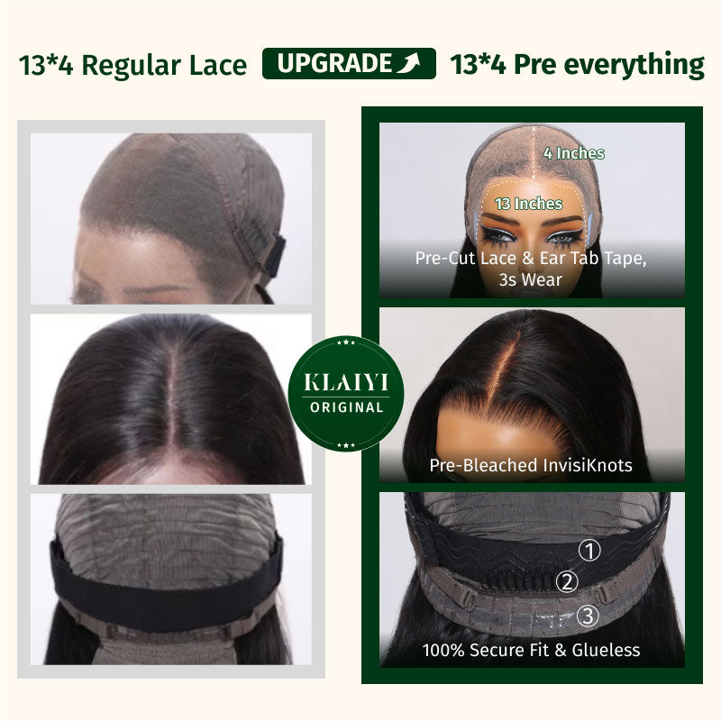 Klaiyi Body Wave No Glue Wigs 13x4 Invisible Transparent Lace Front Human Hair Wigs Pre-everything Wig