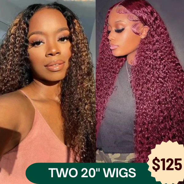 $125 Get Two 20inch Wigs | Red Burgundy 99J Lace Part Wig + Jerry Curl Balayage  U Part Wig Glueless Meets Real Scalp Flash Sale