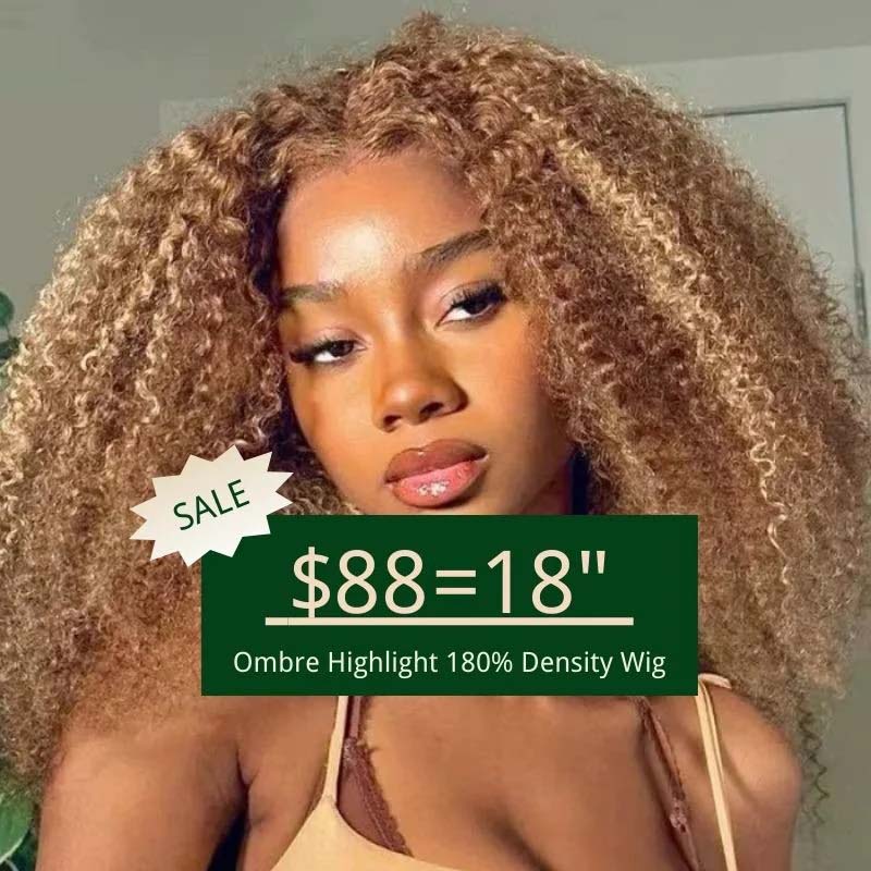 【BEST18"=$88】Klaiyi 13x4 Lace Front 180% Highlight Blonde Kinky Curly Wig Wig Flash Sale