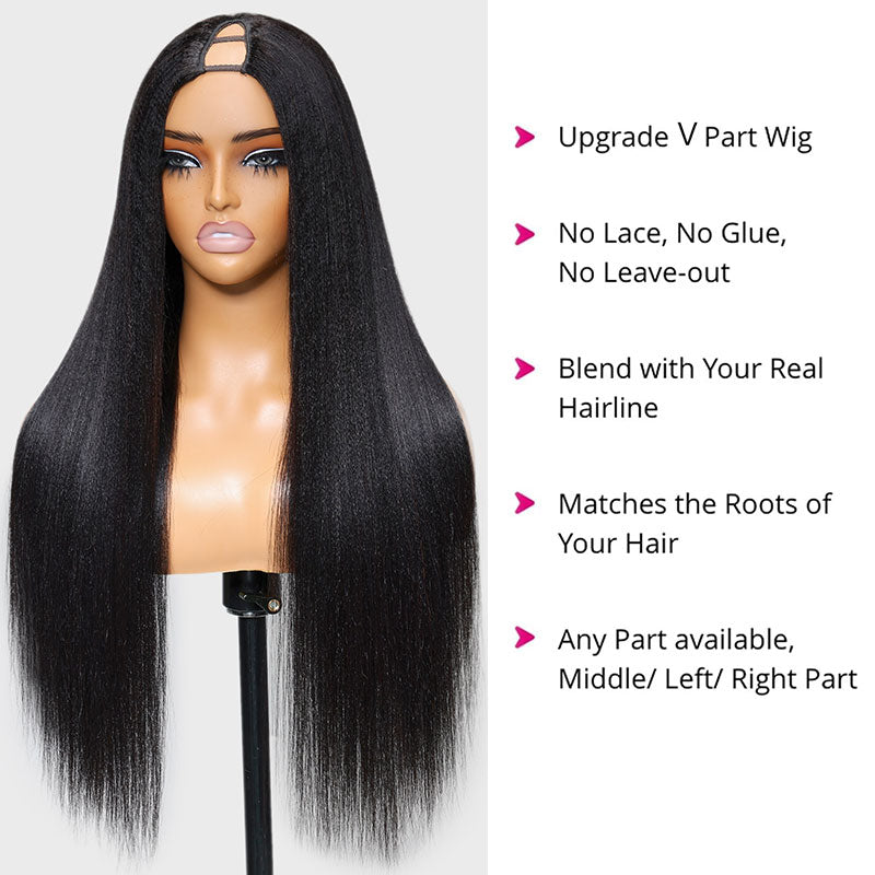Klaiyi Yaki Straight V Part Wig Human Hair Upgrade U Part Wig Meets Real Scalp No Sew In Read To Wear Glueless Wig