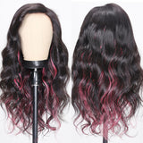 【22”=$99】Klaiyi 13X4 Frontal Natural Black With Pink Highlights Pink Striped Body Wave Human Hair Wigs Flash Sale