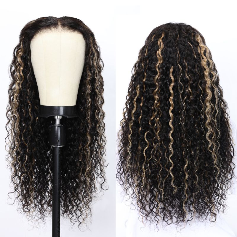 Klaiyi  Water Wave Balayage Blonde Highlights 6x4.75 Wear and Go wigs Pre-cut Lace Wig Precolored Ombre Hair