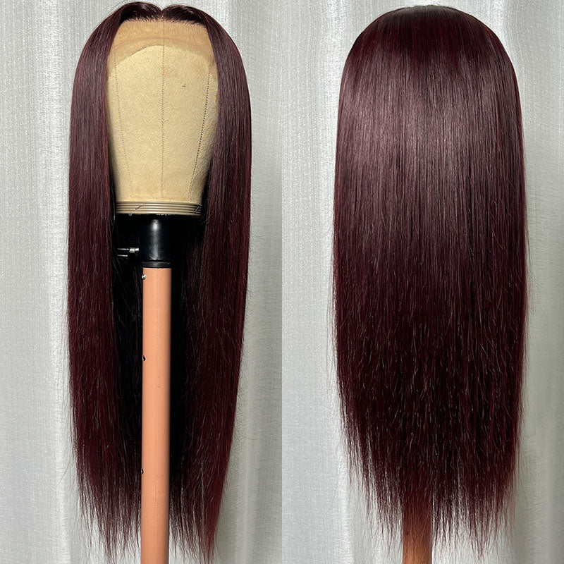 Extra 60% OFF | Klaiyi Dark Burgundy Color Straight Lace Front Wig Pre-Plucked