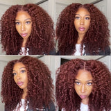 New User Exclusive | Klaiyi Auburn Brown Color 13x4 Glueless Lace Frontal Wig Kinky Curly Human Hair