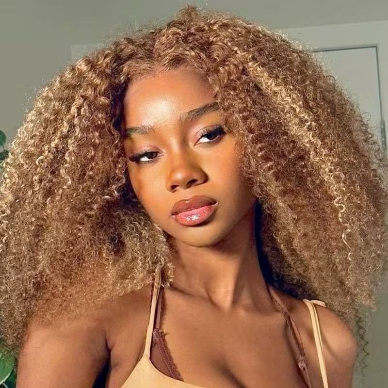 【BEST18"=$88】Klaiyi 13x4 Lace Front 180% Highlight Blonde Kinky Curly Wig Wig Flash Sale