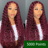 5000 Points | 99J Burgundy Jerry Curly Transparent Lace Closure Wig